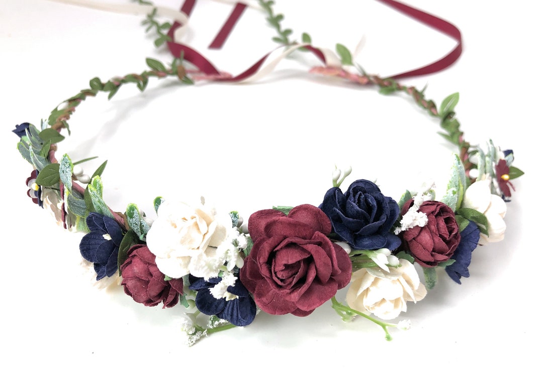 Buy Burgundy Floral Crown, Boho Wedding Headband, Bridal Hair Flowers  Online in India - Etsy, image size:1080x735