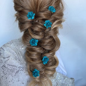 Dusty Blue Hair Pins 6pcs Prom Hair Clips Flower Hair Accessories Women Bridal Hairstyle Hair Pieces Bobby Pin Wedding Hairpins for Braid image 7