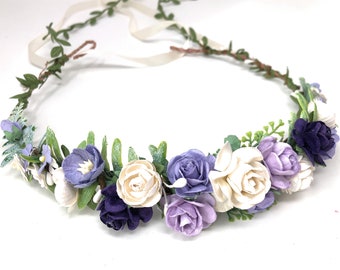 Light purple flower crown, flower wreath, halo flower crown, wedding flower crown, crown of flowers, floral headband, flower headpiece