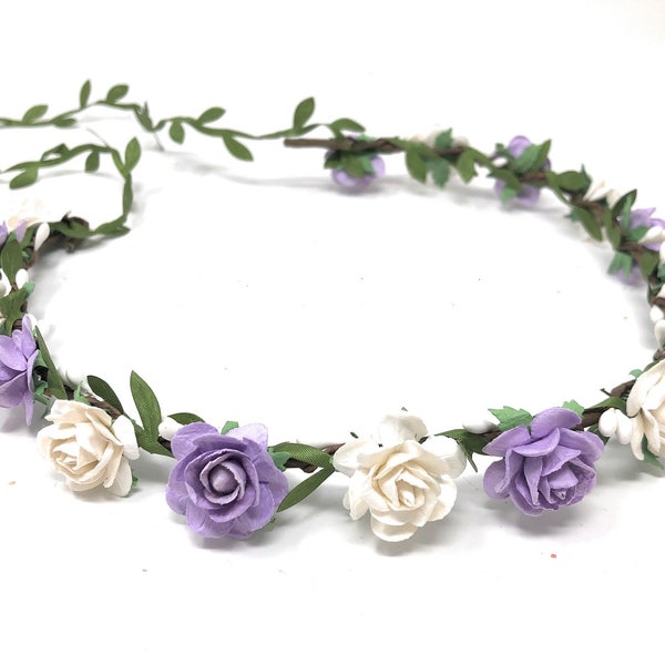 Flower girl headband, flower crown white and purple, flower girl headpiece, crown photo shoots, hair flower head piece, toddler flower crown