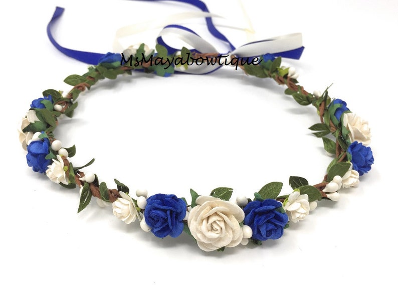 Flower Crown Blue Flower Girl Crown Baby Girl Royal Flower Etsy