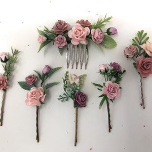 Dusty rose hair comb, mauve wedding hair piece, flower hair comb, floral hair piece, bridal hair comb, flower hair piece, blush  haircomb
