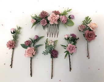 Dusty rose hair comb, mauve wedding hair piece, flower hair comb, floral hair piece, bridal hair comb, flower hair piece, blush  haircomb