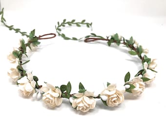 Ivory flower crown, flower girl crown, flower crown wedding, ivory flower girl headband, flower wreath for hair, bridesmaid flower crown