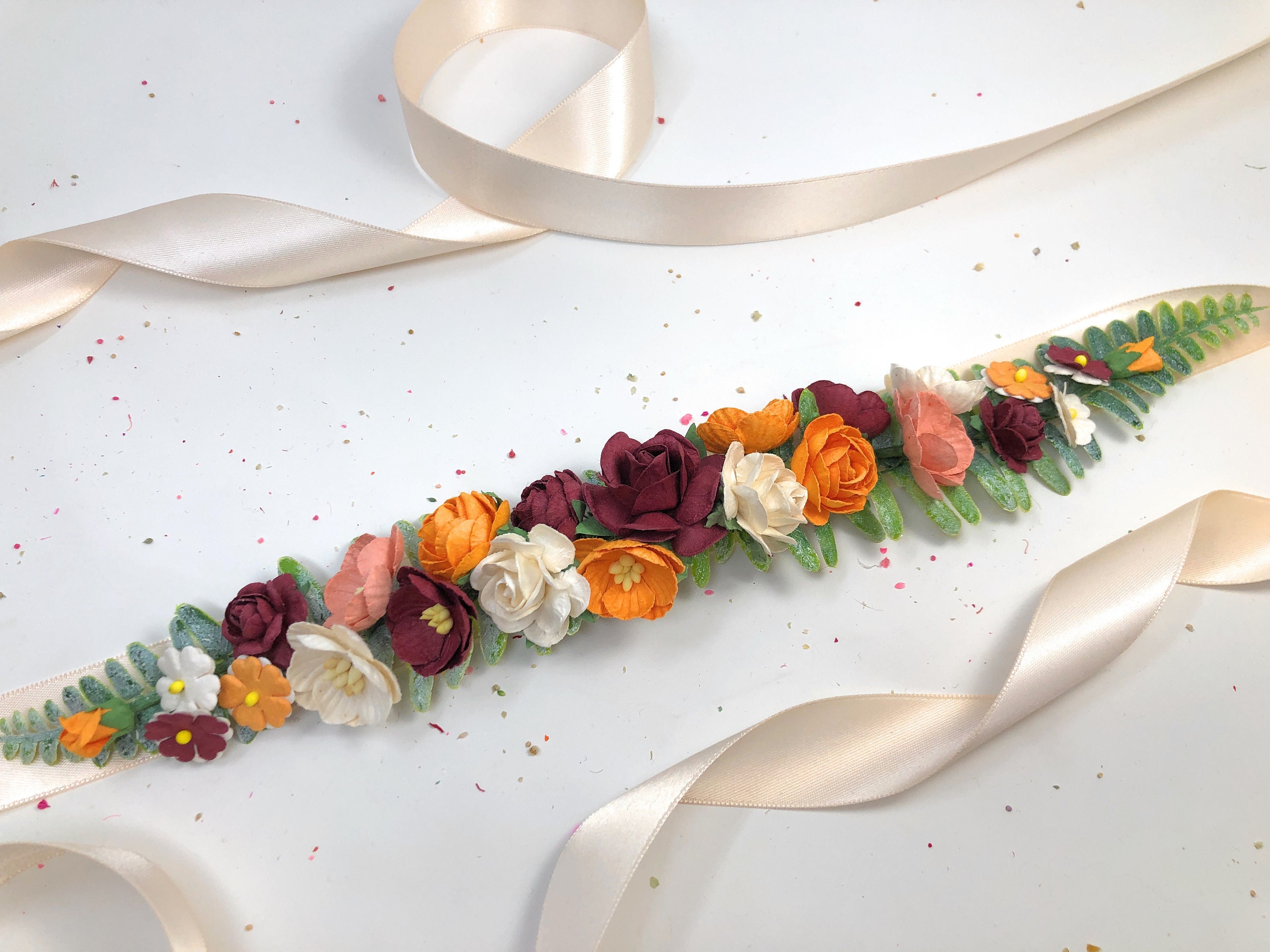 Blush bridal belt, wedding floral sash RG-214