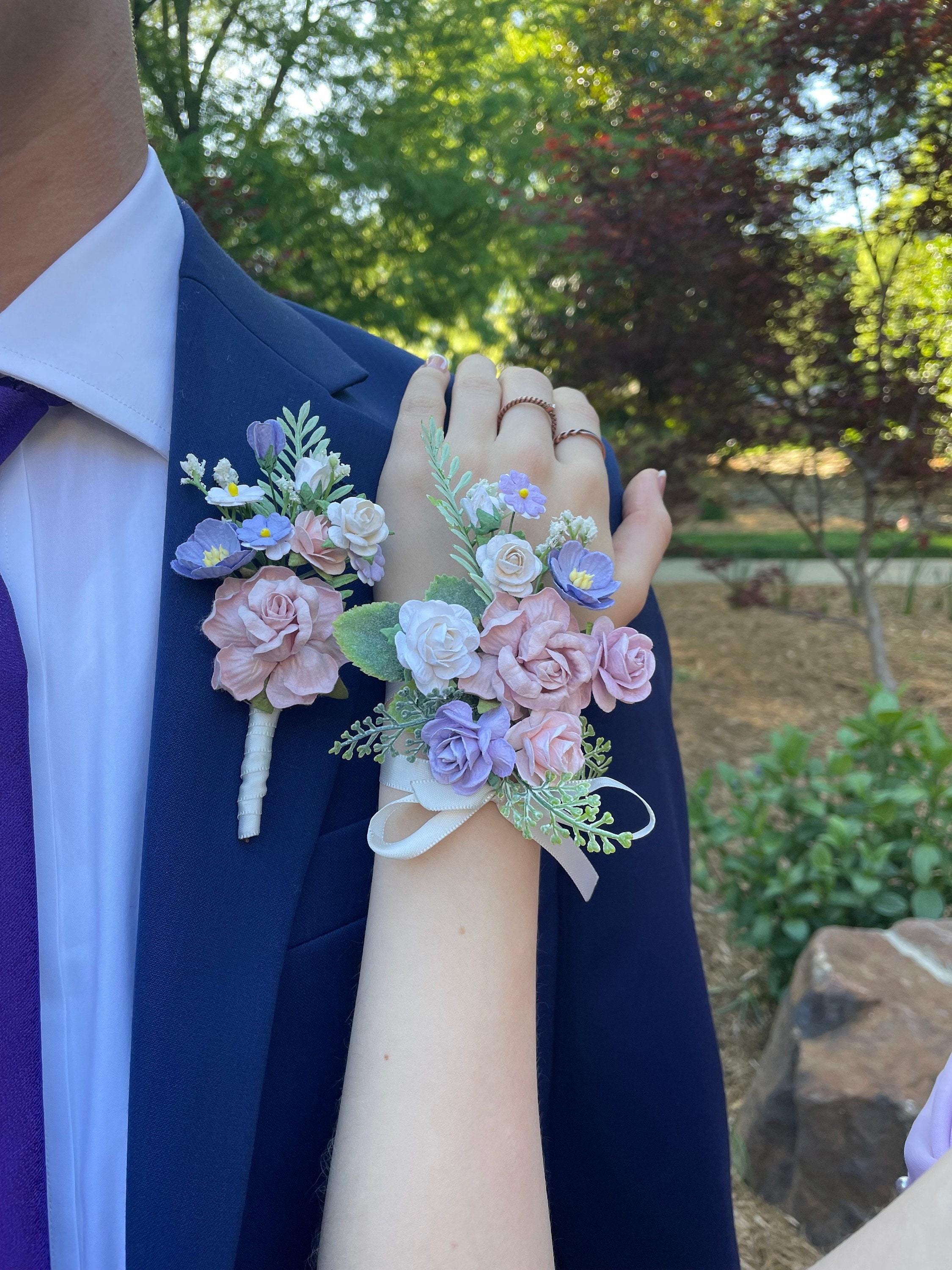Light Purple Wedding Boutonniere and Corsage Set - Etsy Israel, image size:2250x3000
