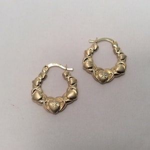 10K solid yellow real GOLD hugs & kisses huggie OX XO heart hoop earrings 1.70g