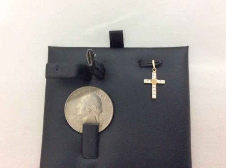 14K Real yellow Gold small heart Cross Charm Pendant Cubic Zirconi Baby Children