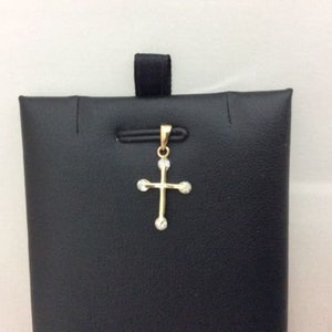14K Real yellow Gold Very small Cross Charm Pendant Cubic Zirconia Baby Children