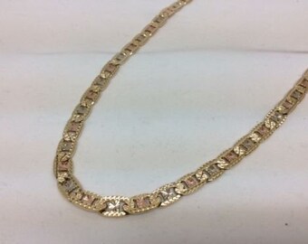 10k tri-color real Gold mariner Anchor Ghuchi Cuban Men SOLID Chain Necklace