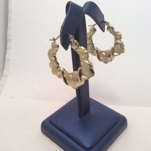 10K solid yellow real GOLD hugs & kisses huggie OX XO heart hoop earrings 3.30g
