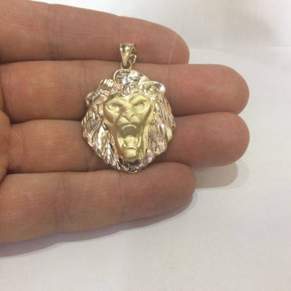 10K Solid Yellow Gold two tone LION head pendant tiger king of the jungle 4.1g