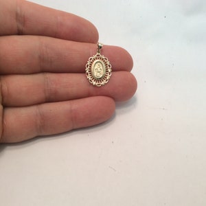 14K Yellow Real Solid Gold Oval VIRGIN MARY MIRACULOUS Medal With Frame ...