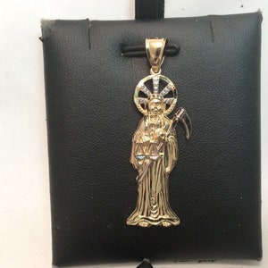 10k solid yellow real Gold grim reaper santa muerte pendant angel of death 3.5g  2&#39;&#39;