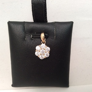 14K Yellow real solid Gold Cluster Flower CZ Charm Pendant