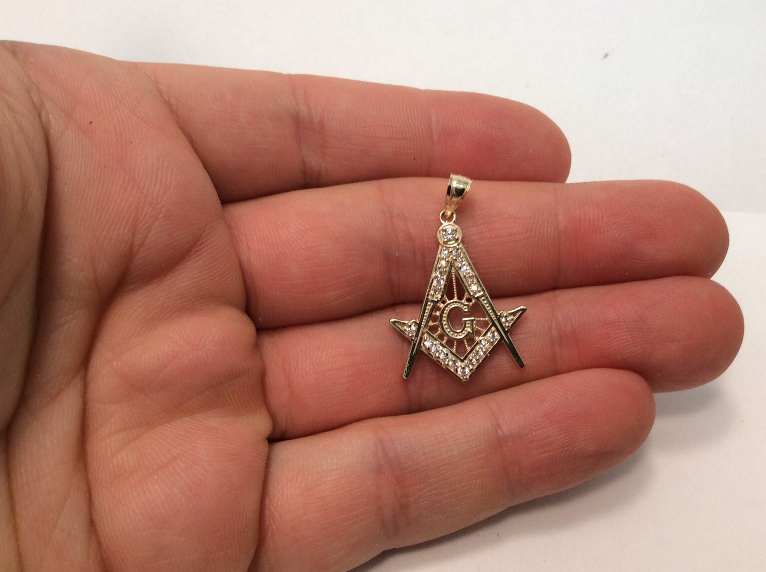 10K yellow real solid GOLD cz MASON MASONIC charm pendant mens Etsy