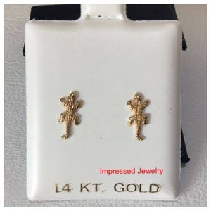 14k Yellow REAL Gold Lizard Gecko Iguana Shaped Screwback children baby stud Earrings