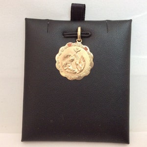 holy BAPTISM MEDALLION charm solid 10K yellow real gold round CHRISTIAN pendant