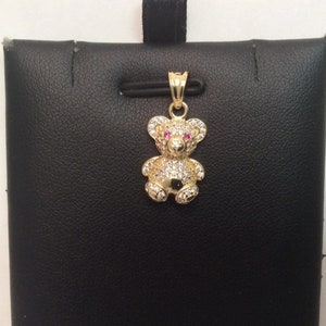 Ciondolo a forma di orsetto 3D in oro massiccio giallo 10k con zirconi cubici, 1,80 grammi