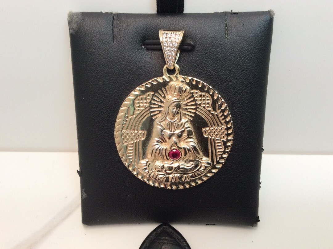 14K Yellow Real Solid Gold VIRGIN MARY MIRACULOUS Medal Cz Charm ...