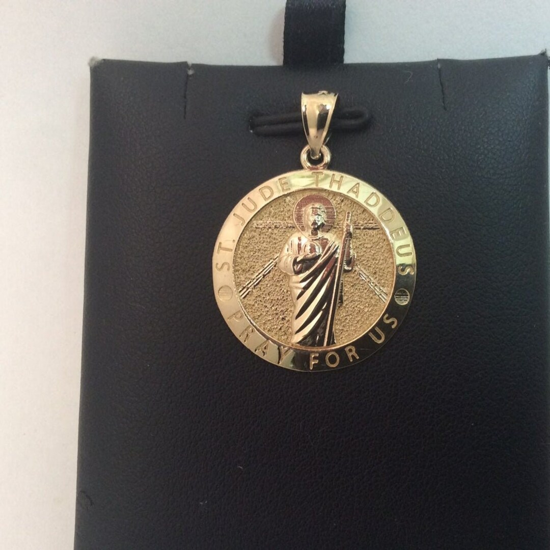 10k Yellow Real GOLD MEDALLION Pendant SAINT Jude Thaddeus Pray for Us ...