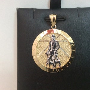 10k yellow real solid gold MEDALLION PENDANT SAINT Lazarus pray for us 4.30gr