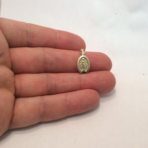 14K Yellow Real Solid Gold Oval VIRGIN MARY MIRACULOUS Medal Charm ...