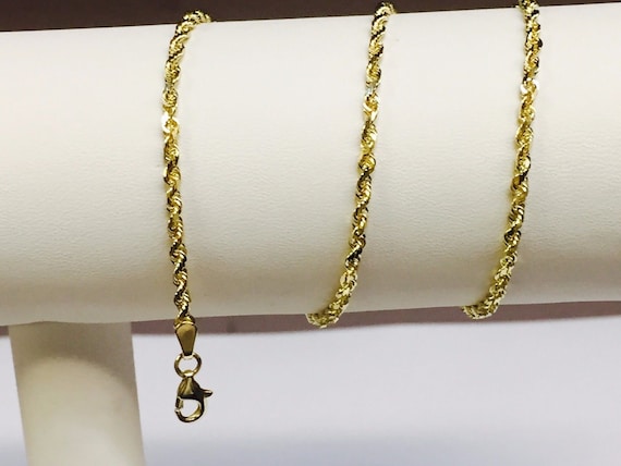 10k Oro Giallo Massiccio 2mm Taglio Diamante Collana Di