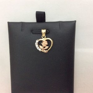 10K Tri Color Gold Blumen Rose Herz Charm Rose Anhänger CZ 1.8Gramm