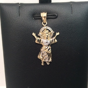 10k Yellow Real Gold Divino Nino Baby Jesus Religious CZ Charm Pendant small