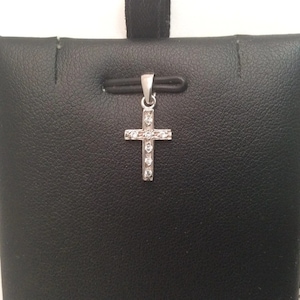 14K real white GOLD very small CROSS charm pendant cubic cz BABY children