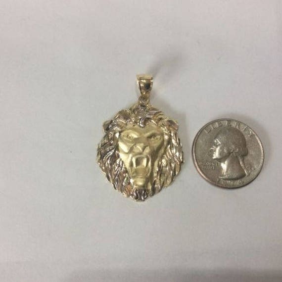 10K Solid Yellow Gold two tone LION head pendant tiger king of the jungle 4.1g