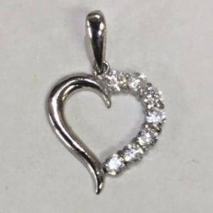 14K White real Gold SPARKLY bling clear cz solid heart pendant .50grams