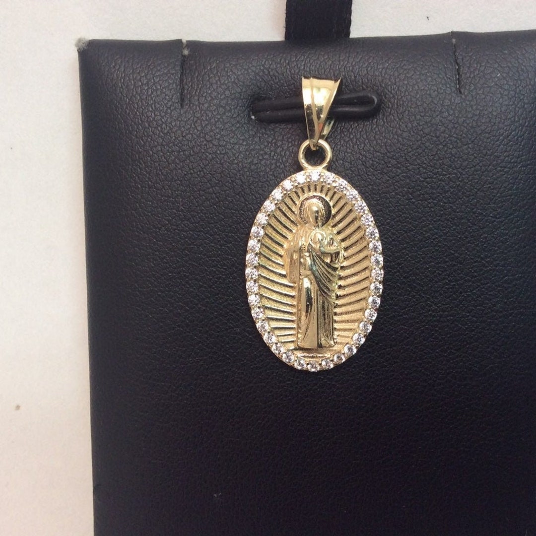 10k Yellow Real Solid GOLD Cz MEDALLION Pendant SAINT Jude Thaddeus ...