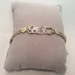 7 3/4&quot; Lady&#39;s 10k Yellow REAL Gold XO Hearts and Kisses I Love You Cz Bracelet