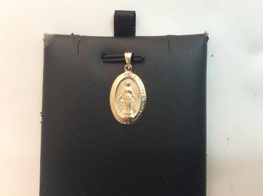 14K Yellow Real Solid Gold Oval VIRGIN MARY MIRACULOUS Medal Charm ...