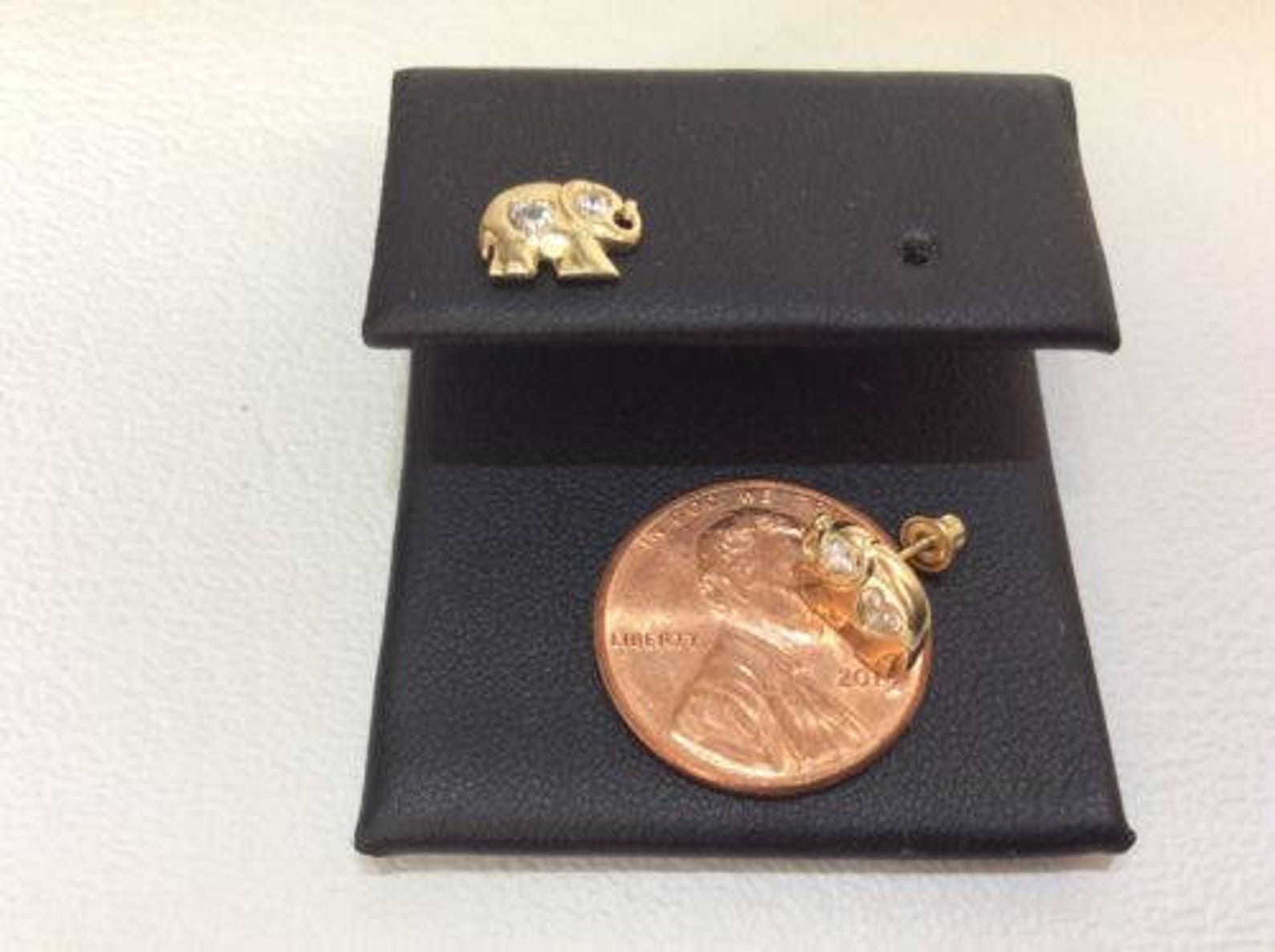 14k Yellow real Gold Elephant Post Stud Heart color CZ | Etsy