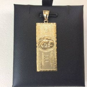 10K SOLID YELLOW real GOLD One Hundred Dollar Pendant -100 Bill Money charm 4.00grams