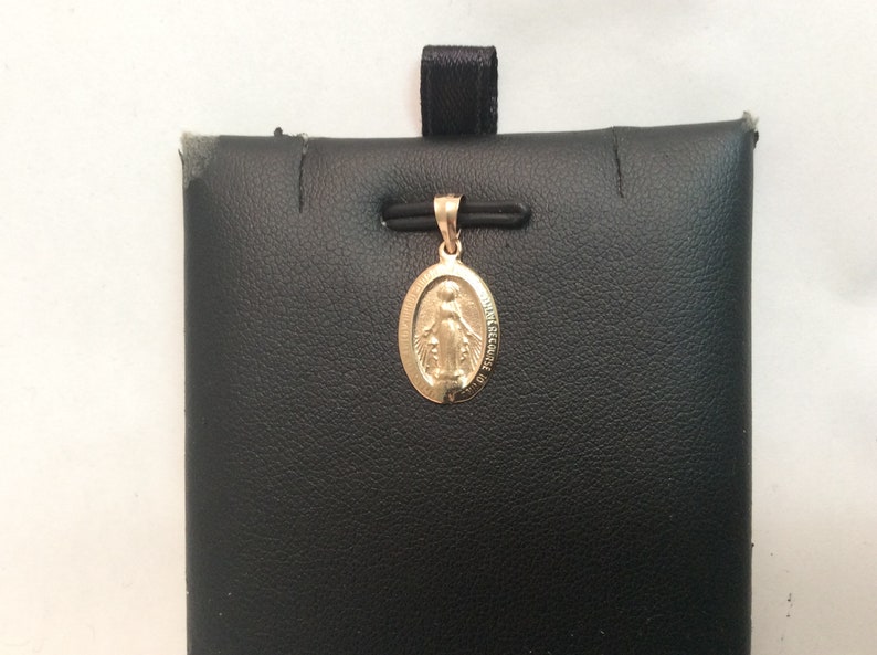 14K Yellow Real Solid Gold Oval VIRGIN MARY MIRACULOUS Medal Charm ...