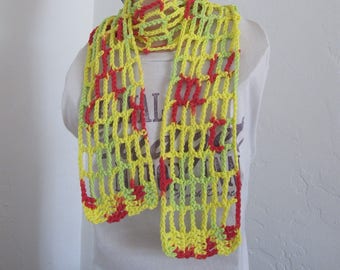 Yellow crocheted lightweight cotton open-stitch spring/summer/fashion scarf