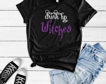 Drink Up Witches Glitter Halloween Short Sleeve T-Shirt | Tee | Funny | Autumn | Fall | Harvest | Alcohol