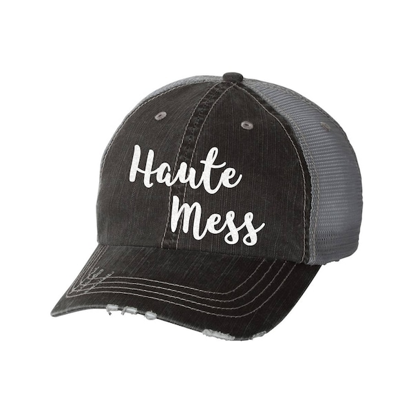 Haute Mess Distressed Ladies Baseball Hat | Mesh | Trucker | Hot Mess