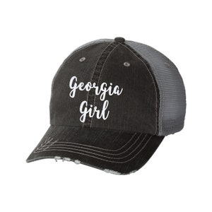 Georgia Girl Distressed Ladies Baseball Hat | Mesh | Trucker | City Pride | State Pride | Love