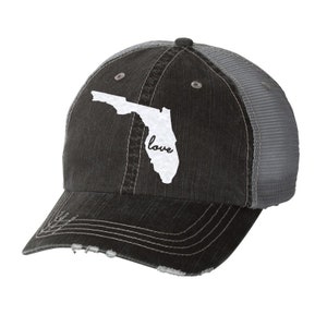 Verontruste dameshonkbalpet State of Florida Love | Mesh | Trucker | Staat | FL