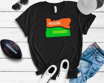 House Divided Oregon Glitter Short Sleeve T-Shirt | Tee | Funny | Football | College | OR | Graphic Shirt | Unisex