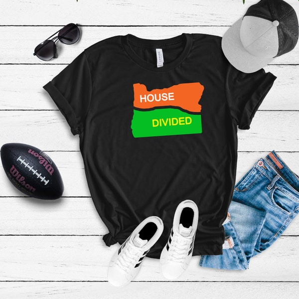 House Divided Oregon Glitter Short Sleeve T-Shirt | Tee | Funny | Football | College | OR | Graphic Shirt | Unisex