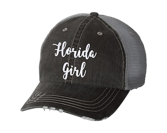 Florida Girl Distressed Ladies Baseball Hat | Mesh | Trucker | City Pride | State Pride | Love