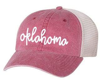Oklahoma Vintage Unisex Baseball Hat | Mesh | Trucker | Snapback | Football | Weekend | College | State | OK | School | Team Colors