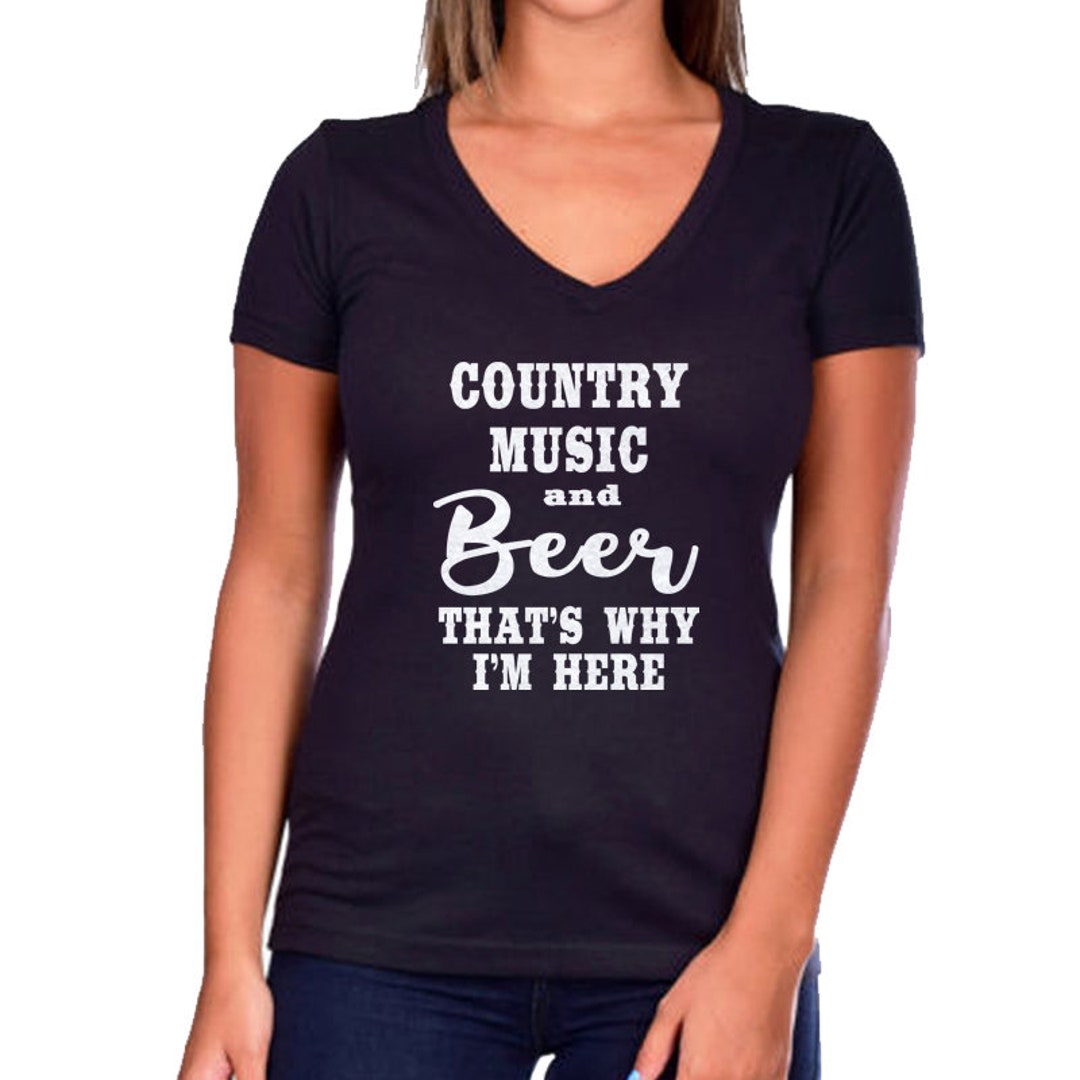 Country Music and Beer That's Why I'm Here Ladies Glitter Short Sleeve ...