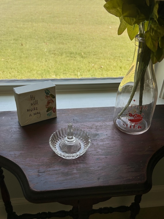 Cut Glass Ring Dish, trinket, jewelry dish.
